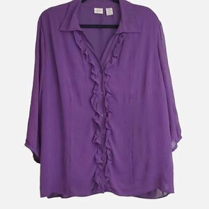 Covington Woman Ruffle Long Sleeve  Eggplant Blouse Size 20W-22W